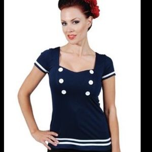 NWT ModCloth Navy Sailor Top 2X XXL Pin up Retro